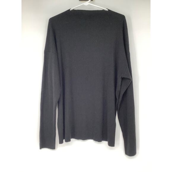 Mododoc Womens XL Black Ribbed Sweater Pullover Minimalist Quiet Luxury M34-3 - Picture 2 of 6